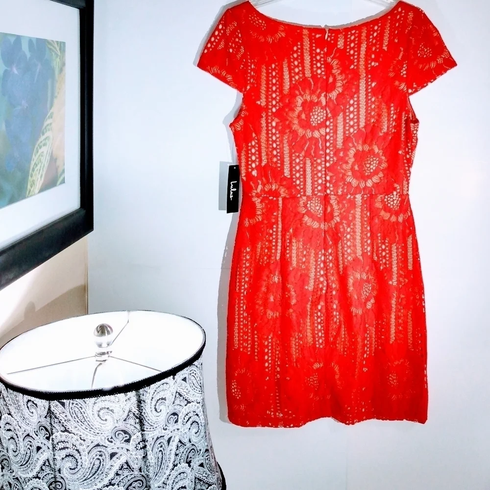 LULU'S LILIAN RED LACE MINI DRESS NWT SIZE LARGE - Picture 8 of 14
